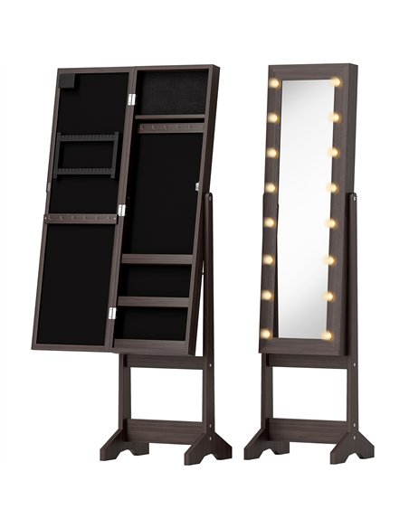 HOMCOM Freestanding Mirrored Jewellery Storage Cabinet - Dark Brown