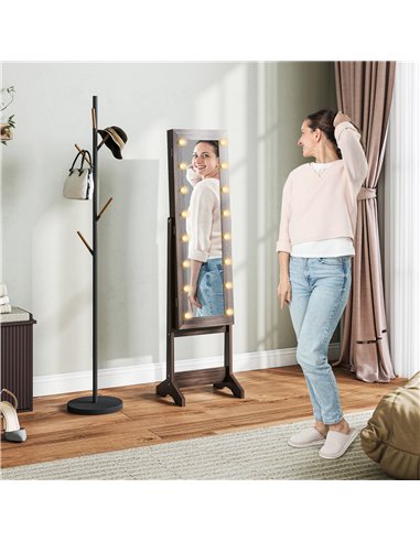 HOMCOM Freestanding Mirrored Jewellery Storage Cabinet - Dark Brown