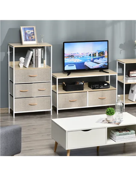 HOMCOM 4 Drawer Storage Chest Unit Home Cabinet w/ Shelves Home Living Room Bedroom Entryway Living Furniture, Light Grey