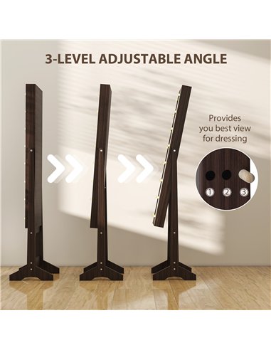 HOMCOM Freestanding Mirrored Jewellery Storage Cabinet - Dark Brown