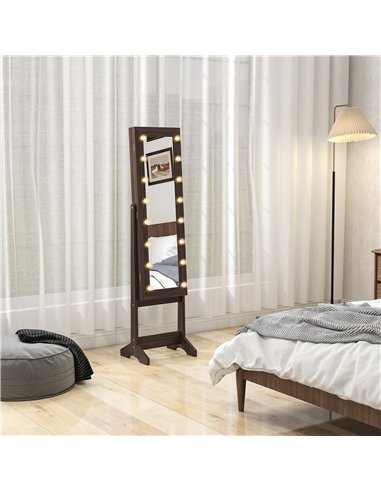 HOMCOM Freestanding Mirrored Jewellery Storage Cabinet - Dark Brown