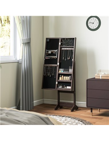 HOMCOM Freestanding Mirrored Jewellery Storage Cabinet - Dark Brown