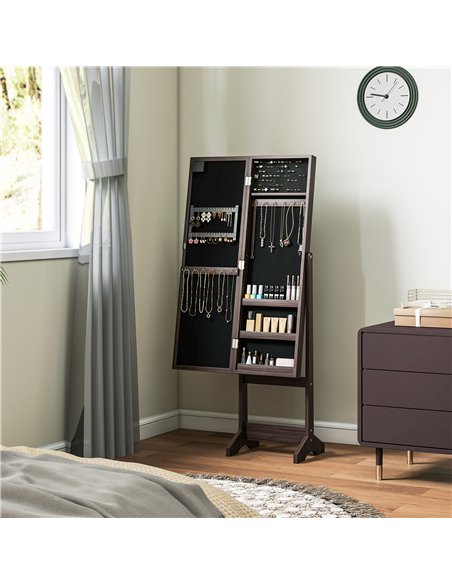 HOMCOM Freestanding Mirrored Jewellery Storage Cabinet - Dark Brown