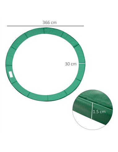 HOMCOM 12FT Replacement Trampoline Pad Thick Foam Safety Φ366cm Spring Cover Bounce Padding - Green