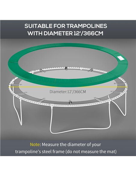 HOMCOM 12FT Replacement Trampoline Pad Thick Foam Safety Φ366cm Spring Cover Bounce Padding - Green