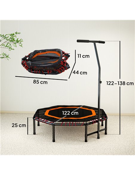 HOMCOM Fitness Trampoline, Bouncer with Adjustable Handle, Max Load 150 kg