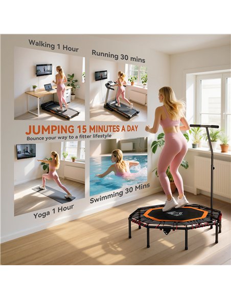 HOMCOM Fitness Trampoline, Bouncer with Adjustable Handle, Max Load 150 kg