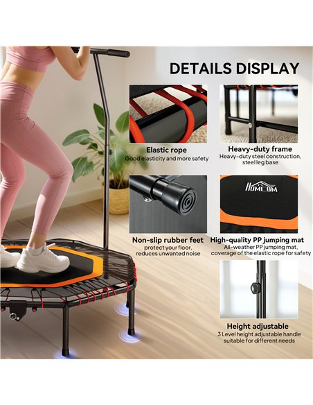 HOMCOM Fitness Trampoline, Bouncer with Adjustable Handle, Max Load 150 kg