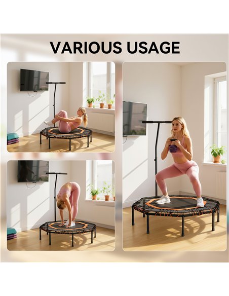 HOMCOM Fitness Trampoline, Bouncer with Adjustable Handle, Max Load 150 kg