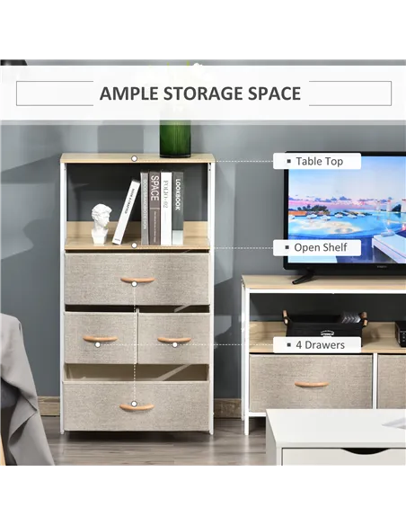 HOMCOM 4 Drawer Storage Chest Unit Home Cabinet w/ Shelves Home Living Room Bedroom Entryway Living Furniture, Light Grey