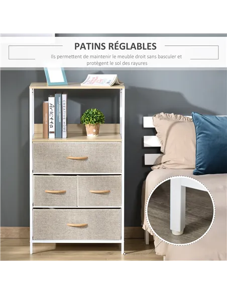 HOMCOM 4 Drawer Storage Chest Unit Home Cabinet w/ Shelves Home Living Room Bedroom Entryway Living Furniture, Light Grey