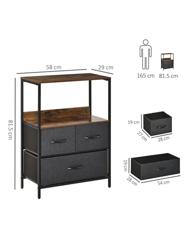HOMCOM 3 Drawer Storage Chest Unit Home Cabinet w/ Shelves Home Living Room Bedroom Entryway Living Furniture, Black