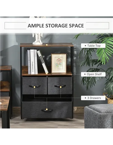 HOMCOM 3 Drawer Storage Chest Unit Home Cabinet w/ Shelves Home Living Room Bedroom Entryway Living Furniture, Black