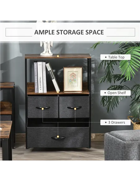 HOMCOM 3 Drawer Storage Chest Unit Home Cabinet w/ Shelves Home Living Room Bedroom Entryway Living Furniture, Black