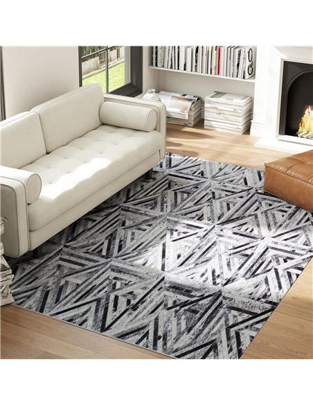 HOMCOM Modern Area Rug, Triangle Pattern Non-Slip Washable Rug, Chenille Floor Carpet for Living Room, Bedroom, Dining Room, Hom
