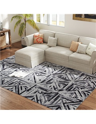HOMCOM Modern Area Rug, Triangle Pattern Non-Slip Washable Rug, Chenille Floor Carpet for Living Room, Bedroom, Dining Room, Hom