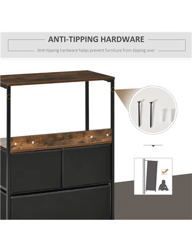 HOMCOM 3 Drawer Storage Chest Unit Home Cabinet w/ Shelves Home Living Room Bedroom Entryway Living Furniture, Black