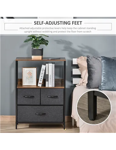 HOMCOM 3 Drawer Storage Chest Unit Home Cabinet w/ Shelves Home Living Room Bedroom Entryway Living Furniture, Black