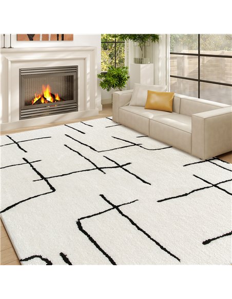 HOMCOM Modern Fluffy Area Rug, Geometric Pattern Washable Rug, Soft High Pile Floor Carpet for Living Room, Bedroom, Dining Room