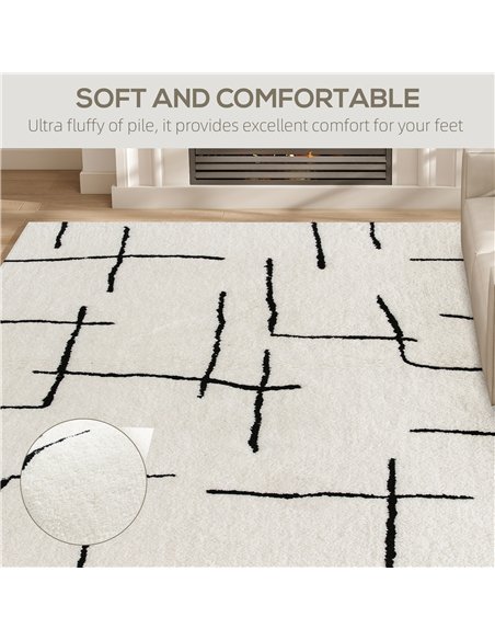 HOMCOM Modern Fluffy Area Rug, Geometric Pattern Washable Rug, Soft High Pile Floor Carpet for Living Room, Bedroom, Dining Room