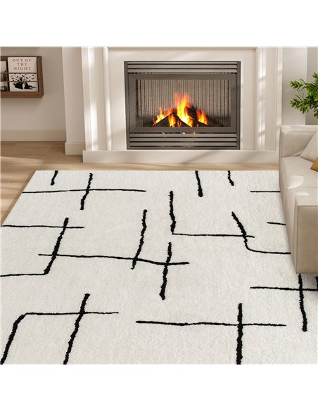 HOMCOM Modern Fluffy Area Rug, Geometric Pattern Washable Rug, Soft High Pile Floor Carpet for Living Room, Bedroom, Dining Room