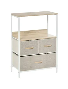 HOMCOM 3 Drawer Storage Chest Unit Home Cabinet w/ Shelves Home Living Room Bedroom Entryway Living Furniture, Light Grey