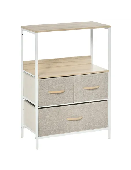 HOMCOM 3 Drawer Storage Chest Unit Home Cabinet w/ Shelves Home Living Room Bedroom Entryway Living Furniture, Light Grey