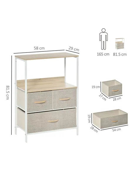 HOMCOM 3 Drawer Storage Chest Unit Home Cabinet w/ Shelves Home Living Room Bedroom Entryway Living Furniture, Light Grey