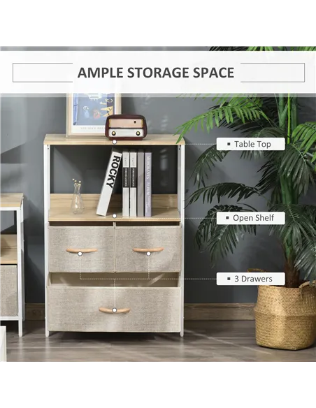 HOMCOM 3 Drawer Storage Chest Unit Home Cabinet w/ Shelves Home Living Room Bedroom Entryway Living Furniture, Light Grey