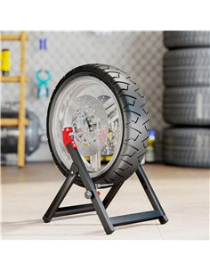 HOMCOM Foldable Motorcycle Wheel Balancer Truing Stand with Spoke Wrench, Steel Bike Tyre Rim Balancing Stand with Aluminium Sha 2