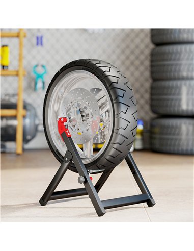 HOMCOM Foldable Motorcycle Wheel Balancer Truing Stand with Spoke Wrench, Steel Bike Tyre Rim Balancing Stand with Aluminium Sha