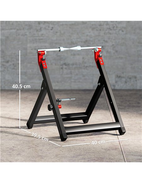 HOMCOM Foldable Motorcycle Wheel Balancer Truing Stand with Spoke Wrench, Steel Bike Tyre Rim Balancing Stand with Aluminium Sha