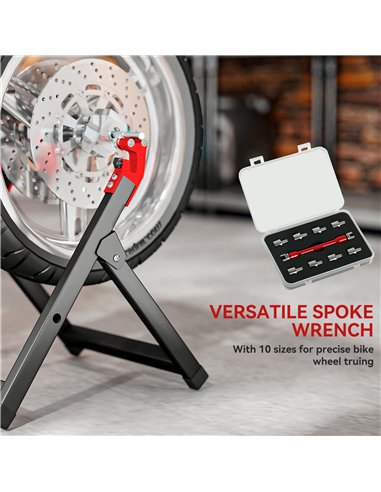 HOMCOM Foldable Motorcycle Wheel Balancer Truing Stand with Spoke Wrench, Steel Bike Tyre Rim Balancing Stand with Aluminium Sha
