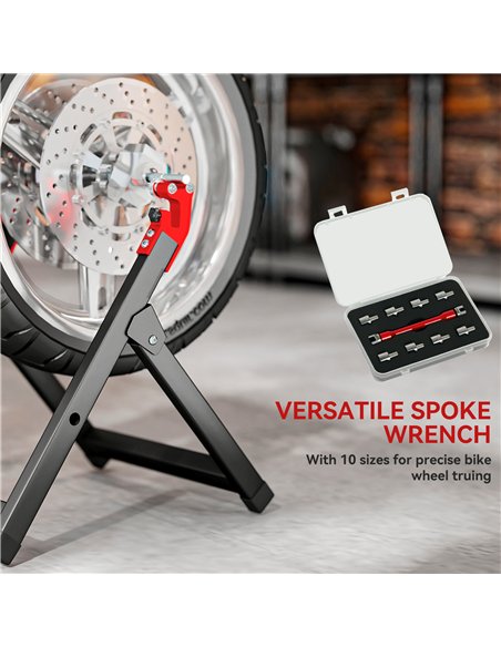 HOMCOM Foldable Motorcycle Wheel Balancer Truing Stand with Spoke Wrench, Steel Bike Tyre Rim Balancing Stand with Aluminium Sha