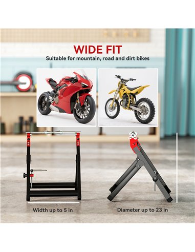 HOMCOM Foldable Motorcycle Wheel Balancer Truing Stand with Spoke Wrench, Steel Bike Tyre Rim Balancing Stand with Aluminium Sha