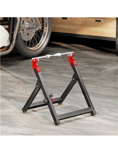 HOMCOM Foldable Motorcycle Wheel Balancer Truing Stand with Spoke Wrench, Steel Bike Tyre Rim Balancing Stand with Aluminium Sha