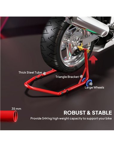 HOMCOM Motorcycle Rear Wheel Stand, 544 kg Capacity Heavy Duty Steel Motorbike Motorcycle Paddock Stand Lift with Adjustable U +