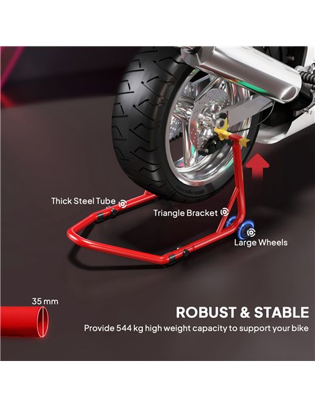 HOMCOM Motorcycle Rear Wheel Stand, 544 kg Capacity Heavy Duty Steel Motorbike Motorcycle Paddock Stand Lift with Adjustable U +
