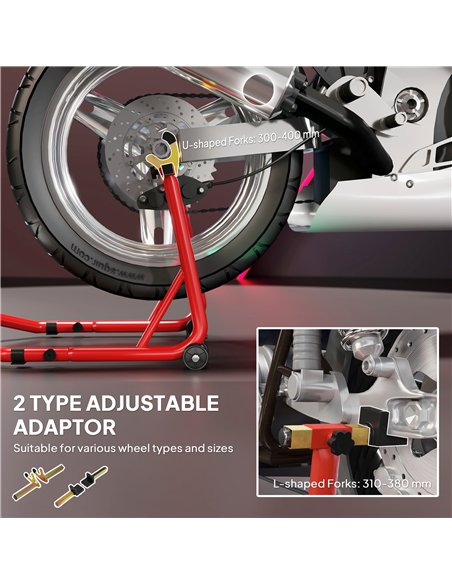 HOMCOM Motorcycle Rear Wheel Stand, 544 kg Capacity Heavy Duty Steel Motorbike Motorcycle Paddock Stand Lift with Adjustable U +