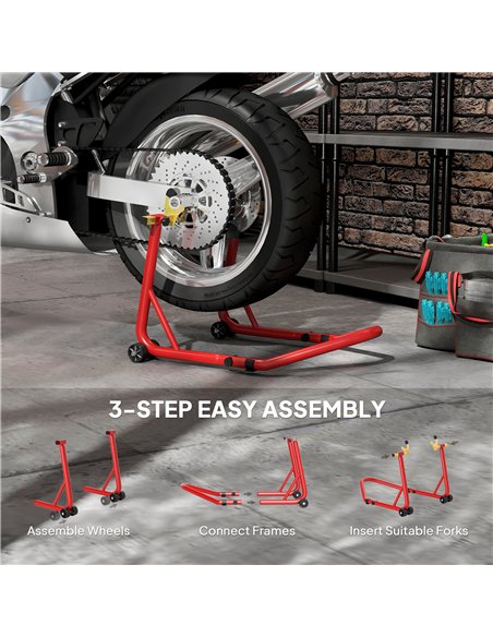 HOMCOM Motorcycle Rear Wheel Stand, 544 kg Capacity Heavy Duty Steel Motorbike Motorcycle Paddock Stand Lift with Adjustable U +