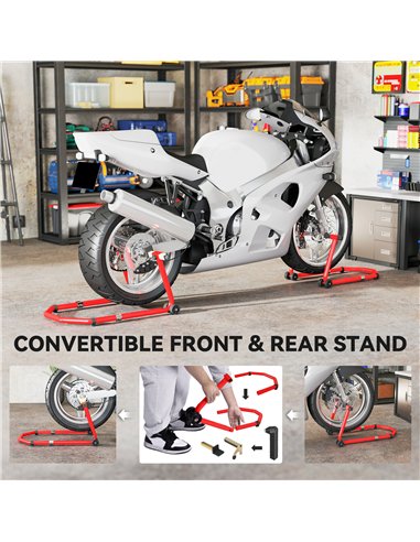 HOMCOM Motorcycle Stand, Front/Rear Paddock Stand, with 390 kg Weight Capacity, Red