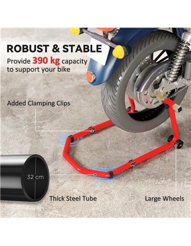 HOMCOM Motorcycle Stand, Front/Rear Paddock Stand, with 390 kg Weight Capacity, Red
