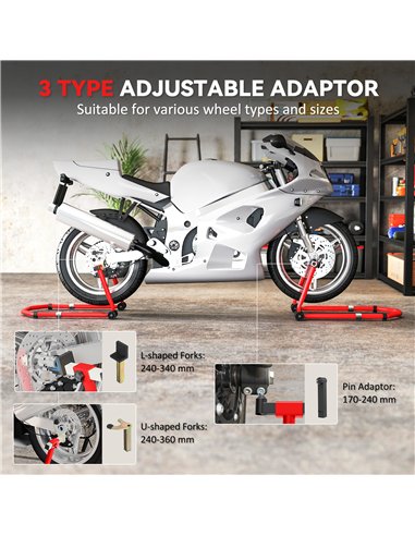HOMCOM Motorcycle Stand, Front/Rear Paddock Stand, with 390 kg Weight Capacity, Red