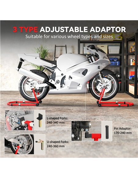 HOMCOM Motorcycle Stand, Front/Rear Paddock Stand, with 390 kg Weight Capacity, Red