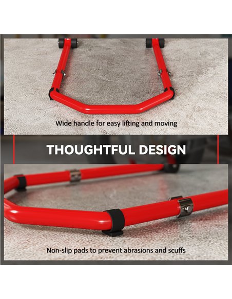 HOMCOM Motorcycle Stand, Front/Rear Paddock Stand, with 390 kg Weight Capacity, Red