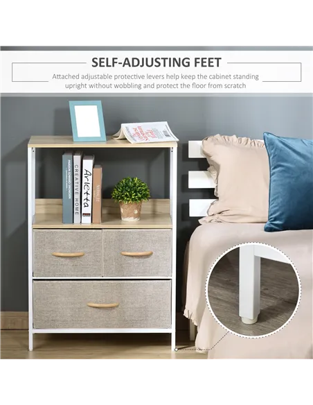 HOMCOM 3 Drawer Storage Chest Unit Home Cabinet w/ Shelves Home Living Room Bedroom Entryway Living Furniture, Light Grey