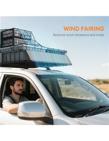 HOMCOM Universal Roof Rack Basket Tray, 90.7 kg Steel Car Rooftop Luggage Cargo Carrier Holder with Wind Fairing, Side Rails for