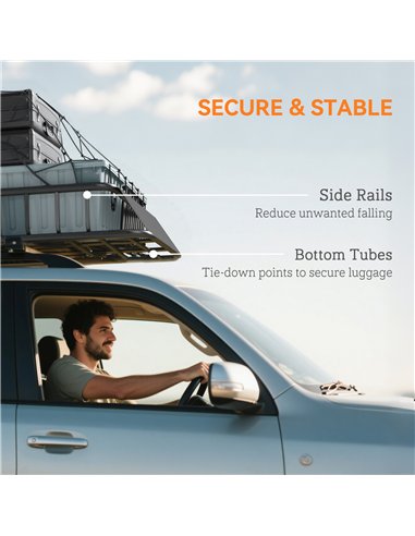 HOMCOM Universal Roof Rack Basket Tray, 90.7 kg Steel Car Rooftop Luggage Cargo Carrier Holder with Wind Fairing, Side Rails for