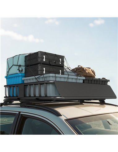 HOMCOM Universal Roof Rack Basket Tray, 90.7 kg Steel Car Rooftop Luggage Cargo Carrier Holder with Wind Fairing, Side Rails for