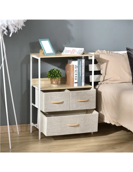 HOMCOM 3 Drawer Storage Chest Unit Home Cabinet w/ Shelves Home Living Room Bedroom Entryway Living Furniture, Light Grey